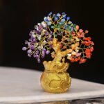Crocon 7 Chakra Crystal Bonsai Tree with Golden Money Bag Base – Healing Gemstone Tree for Wealth, Prosperity & Positive Energy – Feng Shui Good Luck Home Decor & Rakhi Gift (7x3 Inch) - Image 2