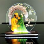 Customised Muslim Wedding Led Acrylic Lamp Custom Islamic Couple Name Light Gift Nikah Decor With Stars & Lanterns Engagement Or Walima Keepsake,Green - Image 2