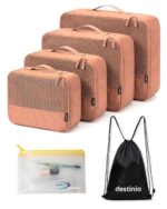 Destinio Packing Cubes for Travel, 6 in 1 Water Resistant Travel Organizer Pouch Set (4 Cubes+ Drawstring Bag+ Cosmetic Pouch), Luggage Suitcase Wardrobe Organiser Bags for Clothes Shoes (Mocha) - Image 2
