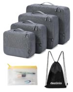 Destinio Packing Cubes for Travel | Luggage Organiser Pouches for Travelling | Water Resistant, Space Saver Wardrobe Organizer Bags for Clothes (4 Cubes+ Drawstring Bag+ Cosmetic Pouch) -6 in 1, Blue - Image 2