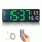 Digital Wall Clock, 16 Digital Clock Large Display, Dual Alarms, Automatic Brightness Dimmer- Easy Track The Time, Date, Day of Week and Temperature, with Remote Control, Plastic, Green - Image 2