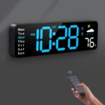Digital Wall Clock, Digital Clock, Large Display with Remote, Wired LED Alarm Clocks with Date, Week, Temperature, Humidity, Auto DST Countdown, for Living Room - Image 2