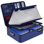 ENGPOW 5200℉ Fireproof File Organizer Bag with 13 Pocket Accordion File Folder,Document Organizer Box with Lock&Labels,Multi-Layer Portable Home Travel Safe Storage Box for Important Documents,Blue - Image 2