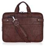 EXIM Laptop Bag for Men Office Use| Office Bag for Men| PU Leather Laptop Messenger Bag| Expandable Bottom Briefcase with Shoulder Strap| Fits Up to 15.6 Inch Laptop| Two-tone Brown Vintage-Style - Image 2