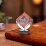 Elegant Allah Muhammad Crystal Cube Showpiece for Car Dashboard & Home Décor | 3D Laser Engraved Glass Islamic Gift | Compact Size 5x4 cm | Premium Reflective Base - Image 2