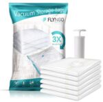 FLYNGO Polypropylene Reusable Ziplock Vacuum Storage Space Saver Bags For Clothes With Travel Hand Pump-Pack Of 5,White - Image 2
