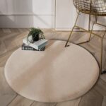 Faux Sheepskin Fur Area Cute Aesthetic Round Fur Throw Rug Floor Mat Circular Carpet for Boys, Girls Bedroom, Living Room, Home Office, Prayer, Dorms, Soft Circle Nursery (Beige Rabbit) - Image 2