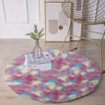 Faux Sheepskin Fur Area Cute Aesthetic Round Fur Throw Rug Floor Mat Circular Carpet for Boys, Girls Bedroom, Living Room, Home Office, Prayer, Dorms, Soft Circle Nursery (Rainbow) - Image 2