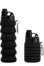 Foldable Silicone Water Bottle - Black | Collapsible Leakproof Travel Bottle for Gym Office School | Portable Lightweight Reusable Bottle for Cycling Hiking Camping Outdoor Sports Use Gear | 600 ml - Image 2