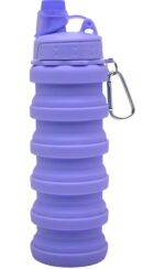Foldable Silicone Water Bottle - Purple | Collapsible Leakproof Travel Bottle for Gym Office School | Portable Lightweight Reusable Bottle for Cycling Hiking Camping Outdoor Sports Use Gear | 600 ml - Image 2