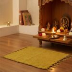 Gellon Traditional Cotton Prayer Mat for Puja, Yellow Asan for Prayer, Sitting, Meditation, Small Carpet Mat Rug for Floor in 24 x24 Inch in Yellow Color - Image 2