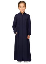 Girls Abaya Muslim Dress with Front Zipper 2 Pockets Dress Long Sleeve Solid Islamic Prayer Clothes for Kids - Image 2