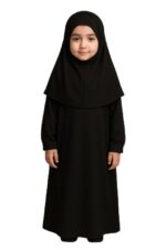 Girls Islamic Abaya Set with Hijab, Navy Blue, Traditional Muslim Prayer Dress, Long Sleeve Full Length Modest Clothing (black, 4-5 year) - Image 2