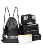 GoTrippin Polyester Packing Cubes for Travel 6 in 1 Water Resistant Travel Organizer Pouch Set (4 Cubes+ Drawstring Bag+ Cosmetic Pouch) Luggage Suitcase Wardrobe Organiser Bags Black - Image 2