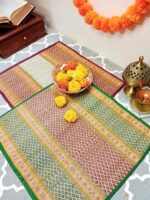 Handmade Heat Resistant Mats for Prayer Meditation Picnic | Madurkathi Chatai mat Natural River Korai Grass | Mixed Set of 2 - Vibrant - Image 2