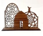 Haoser 3 Pcs Wooden Mosque Design Table Decoration Set | Islamic Home Decor | Ramadan & Eid Decoration | Islamic Tabletop Decor with Base | 7.5 Inch - Image 2