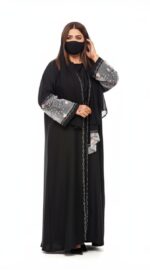 Hijabz by maaz - Premium Gulf Made Black Abaya for Women | Soft Flowing Luxury Fabric with Floral Embroidered Sleeves & Border | Elegant Modest Islamic Wear - Image 2