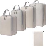 House of Quirk Compression Packing Cubes for Travel, 5 Set Packing Cubes Organizer Compressible Travel Essentials Packing Organizers Cloth Storage Bag (Beige) - Image 2