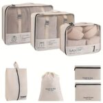 House of Quirk Polyester 7 pieces Travel Organizer Packing Cubes Lightweight Travel Luggage Organizers with Laundry Bag or Toiletry Bag (Beige), 32 x 12 cm - Image 2