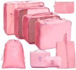 House of Quirk Polyester 9Pcs Set Travel Organizer Packing Cubes Lightweight Travel Luggage Organizers With Laundry Bag Or Toiletry Bag (Pink), 40 cm, 10 cm - Image 2
