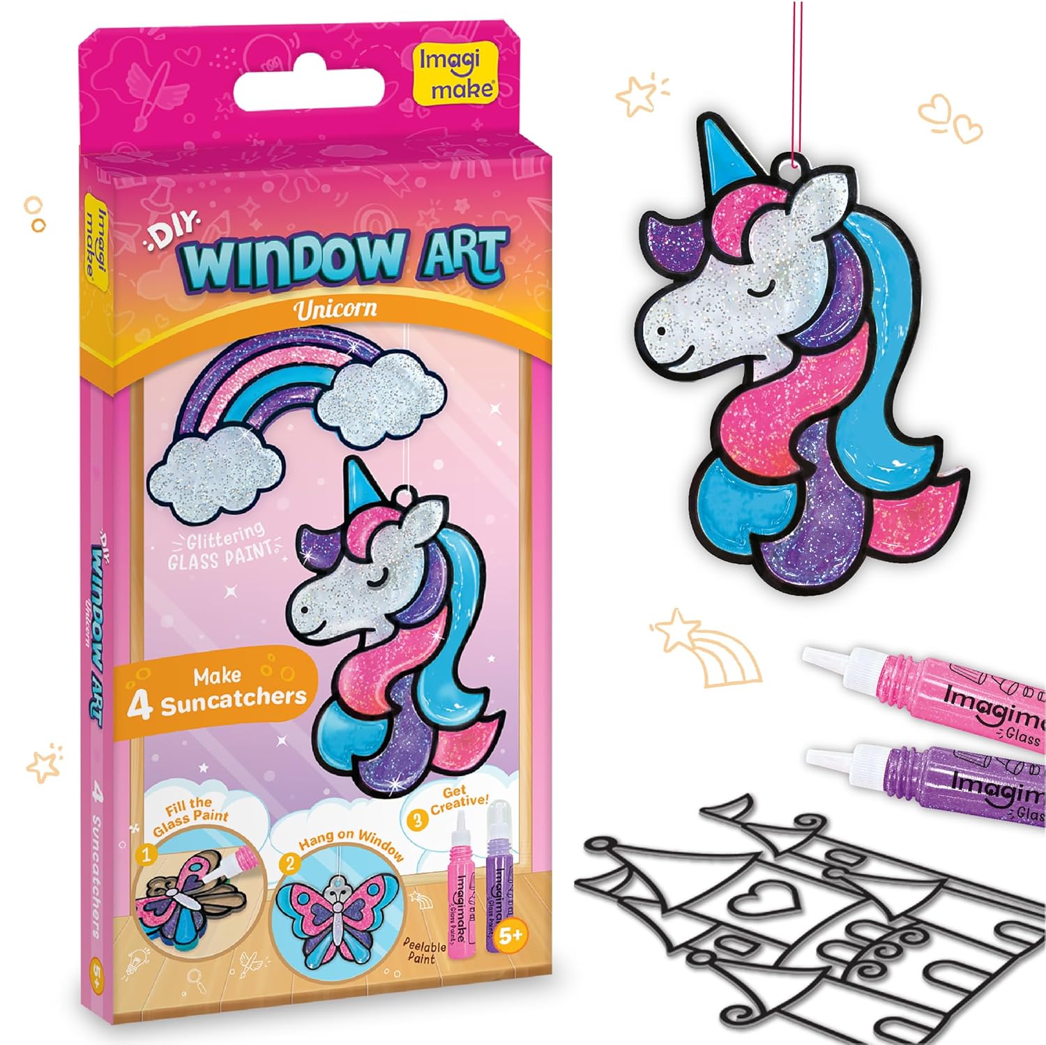 Imagimake DIY Window Art Unicorn | Glass Painting Kit | Art & Craft Kit for Girls | Perfect Birthday Return Gifts for Kids Ages 5,6,7,8,9,10, Multicolour - Image 2