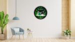 Islamic Kaaba & Madina Wall Clock for Home Decor – Silent Non-Ticking Round Analog Wall Clock with Green Islamic Design, Quartz Wall Clock for Living Room, Bedroom, Mosque & Prayer Room (Black Frame) - Image 2
