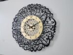 Islamic Surah Al-Ikhlas Premium Acrylic Black & Gold Wall Clock 12 inches – Arabic Calligraphy Art, Decorative Wall Hanging for Home & Office, Premium Sweeping Movement. (12x12 INCH) - Image 2