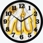 Islamic Wall Clock with Arabic Calligraphy, 25.4 cm Marble Design, Black Frame - Image 2