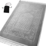 Islamika Prayer Mat Thick Islamic Muslim Rug - Padded mat Sajadah Men Women with Islam Prayer Beads for Eid Travel Ramadan, Soft and Padded (Gray) - Image 2
