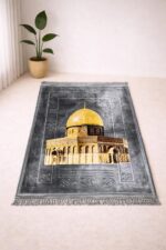 Janamaz Prayer Mat – Turkey Soft Velvet Namaz Mat | Premium Aasan for Daily Salah, Janimaz Namaz, Comfortable & Durable Prayer Mat | 44x27 Inch, Printed - Greyy - Image 2