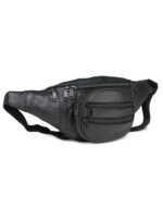 K London Stylish Real Leather Black Waist Bag for Men & Women | Multi-Pocket Travel Fanny Pack with Adjustable Strap | Stylish Black Waist Pouch for Travel, Hiking, Outdoor & Daily Use - Image 2