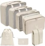 KRLZ 7 PCS Travel Organiser Packing Bags Packing Cubes Travel Luggage Packing Organizers Clothes Shoes Cosmetics Toiletries Storage Bags (Beige) - Image 2