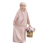 Kids/Children/Girls Jilbab Abaya or Burqa - Beautiful Self-Design Chocomilk Crepe Islamic Jilbab Abaya - Image 2