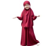 Kids/Children/Girls Jilbab Abaya or Burqa - Beautiful Self-Design Maroon Crepe Islamic Jilbab Abaya - Image 2