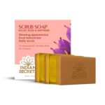 Kojic Acid & Saffron Detan Scrub Soap With Turmeric & Niacinamide | Skin Brightening Soap | Dark Spots, Pigmentation & Tan Removal Bathing Soap For Men & Women (Pack of 3) - Image 2