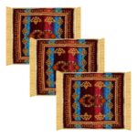 Kuber Industries Velvet Prayer Mat | Meditation Prayer Carpet Mat | Pooja Aasan Mat |Traditional Flower Square Prayer Mat | Small | Pack of 3 | Multicolor - Image 2