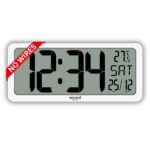 Large Digital Wall Clock 14 Inch - Battery Operated (No Wires), Big Display with Alarms, Day & Date (Indian Format), Room Temperature -Plastic,White - Image 2