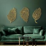 Maryam Islamic Art - Set of 3 Metal Ayatul Kursi, Surah An-Nâs and Surah Al-Falaq Islamic Wall Art (Leaf Pattern), Arabic Calligraphy, Modern Islam Decorations, Eid Gifts, Unique Islamic Gift (Gold, Medium: 39 x 69 cm (Total 151 x 69cm), Metal) - Image 2