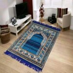 Muslim Islamic Prayer Mat/Janamaz Mat, Chenille Look, Soft, Foldable (Blue, Chenille, 4x2 FeetBlue) - Image 2