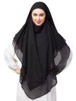 NAZNEEN Women's Two Layer Solid Plain Hijab cum Naqab | Ready to Wear Triangle Shape | Tie at Back Style | Islamic Wear for Daily Use | Modest Ethnic & Fusion Wear for Women - Image 2