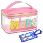 OCEANEVO Small Transparent Medicine Pouch for Travel with Luggage Tag, Versatile Medicine Organizer Pouch for Daily Home or Travel Use with Handle - 23 x 15 x 12 Cm - Model 1 - Pink - Image 2
