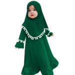ODASDO Newborn Infant Baby Girls Prayer Dress Muslim Clothes for Toddler Kids Long Sleeve Abaya with Hijab Two Piece Set - Image 2