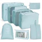 Polyester 8 Pcs Packing Cubes for Travel, Travel Organizer Pouches for Luggage, Suitcase with Cosmetics, Toiletry, Underwear and Shoe Bag, Packing Bags for Travel (Set of 8) - Sky Blue - Image 2
