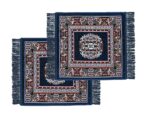 Prayer Aasan/Mat Traditional Design Velvet Aasan | Meditation Prayer Carpet Mat | Pooja Aasan Mat | Multipurpose Premium Velvet Rug Mat Pack of 2-Blue - Image 2