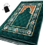 Prayer Rug Muslim Mat Islamic - Padded Very Thick Prayer Rug Sajadah for Men Women with Islam Prayer Beads for Eid Travel Ramadan, Soft and Luxury (Green Dl) - Image 2