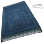 Prayer Rug Muslim Mat Islamic - Thick Large Padded Sajadah for Kids Men Women with Islam Prayer Beads for Eid Travel Ramadan, Soft Luxury Great for Knees and Forehead(Green) - Image 2