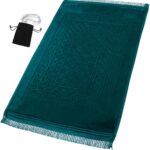 Prayer Rug Muslim Mat Islamic - Thick Prayer Rug Sajadah for Kids Men Women with Islam Prayer Beads for Eid Travel Ramadan, Soft and Luxury (Royal Green) - Image 2