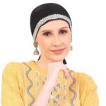 Premium Hijab Cap for Women | Elegant Silverv Gold Work Underscarf | Soft Stretchable Cotton Inner Cap for Hijab | Stylish Muslim Headwear for Daily - Image 2