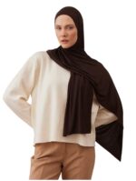 Premium Jersey Hijab Scarf, Soft Cotton Blend, Dark coffee Brown - Image 2
