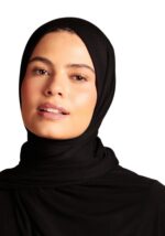 Premium Jersey Hijab Scarf, Soft Cotton Blend, White with Black Underscarf - Image 2